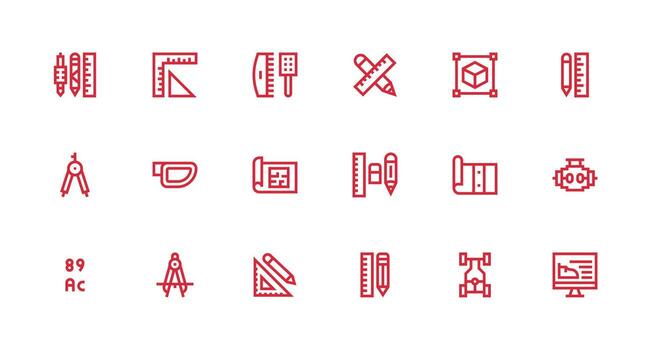 18 Strong Stroke Line Vectors for Technical Drawing Theme Quick Access Icons for UI Development
