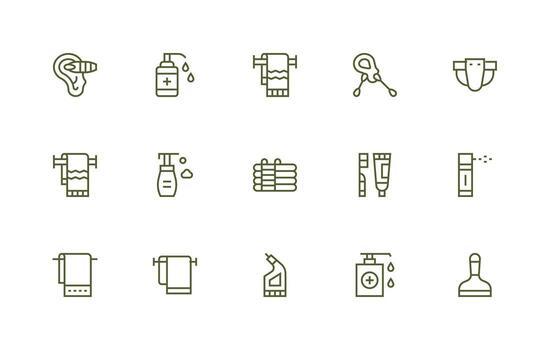 higiene presentando 15 íconos en regular línea diseño estilo icono conjunto vector