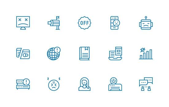 Regular Line Style Offline Icons with 15 Vectors Clear and Concise Icon Set Collection