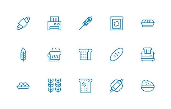 Bread Icon Set with 15 Regular Line Graphics Organized Pack for Project Assets vector