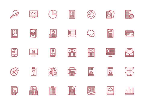 reporte icono conjunto con 35 regular limpiar línea gráficos universal icono paquete vector