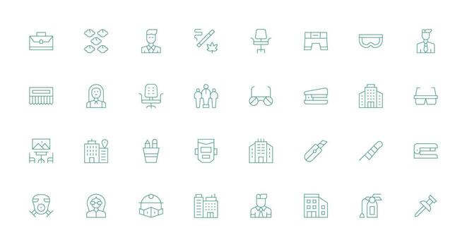 32 Thin Line Style Icons from Workplace Collection Clean Icon Collection for Web Use vector