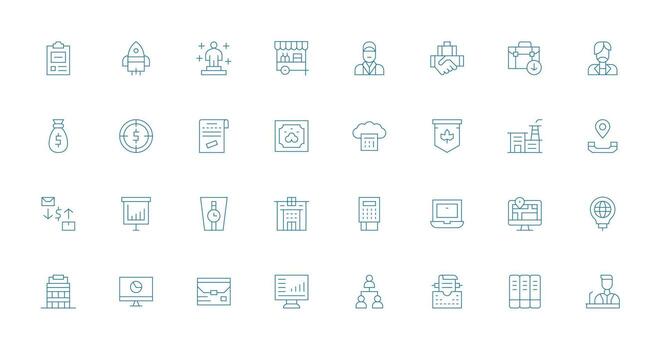 Business Design Icons featuring 32 in Thin Line Style Reliable Icons for All Interfaces vector