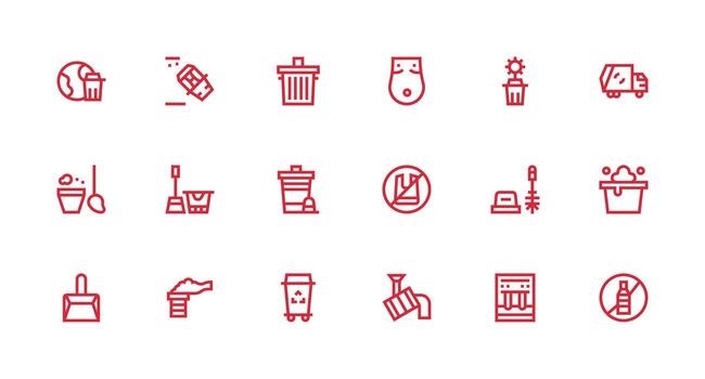 18 Strong Stroke Line Vectors for Waste Theme Essential Icons for Rapid UI Building