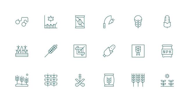 18 íconos para cosecha en mínimo línea formato monitor icono paquete vector