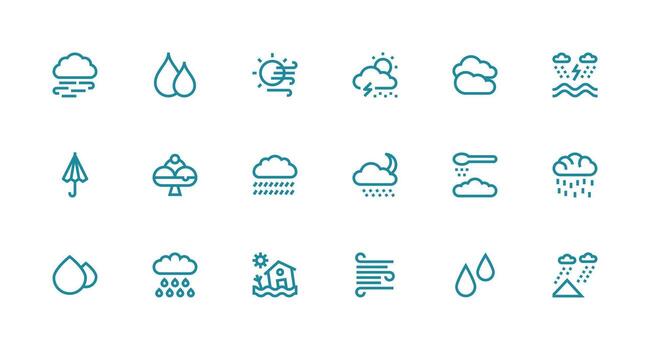 Storm featuring 18 Icons in Strong Stroke Line Design Icon Set for Web vector
