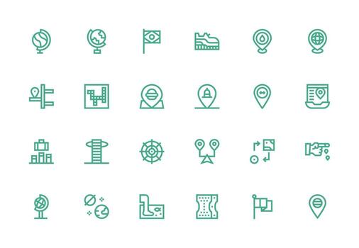 Thick Line Line Style Map Icons with 24 Vectors Multi-Purpose Icon Set