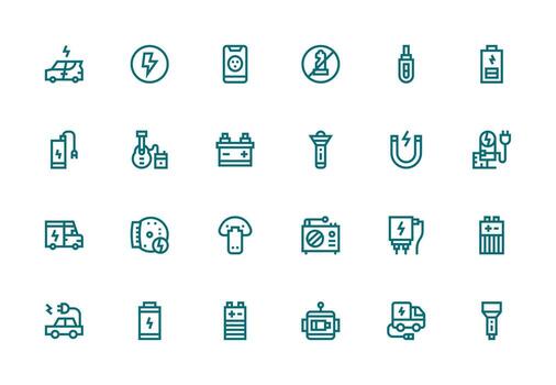 24 Icons for Battery in Thick Line Line Format Theme-Based Icon Pack vector