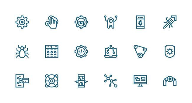 System Icon Set with 18 Strong Stroke Line Graphics Complete Icon Set for Mobile Apps vector