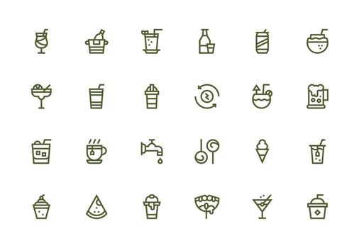 Refreshment featuring 24 Icons in Thick Line Line Design Customizable Icon Series for Mobile Screens vector
