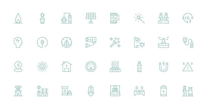 32 Thin Line Style Icons from Energy Collection Fully Editable Icon Set for Web vector