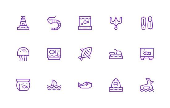 Regular Line Style Marine Icons with 15 Vectors Clear and Concise Icon Set Collection