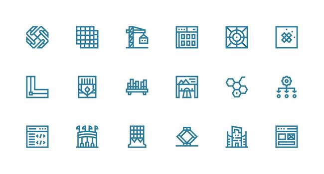 Framework featuring 18 Icons in Strong Stroke Line Design Complete Icon Bundle for Web Design vector