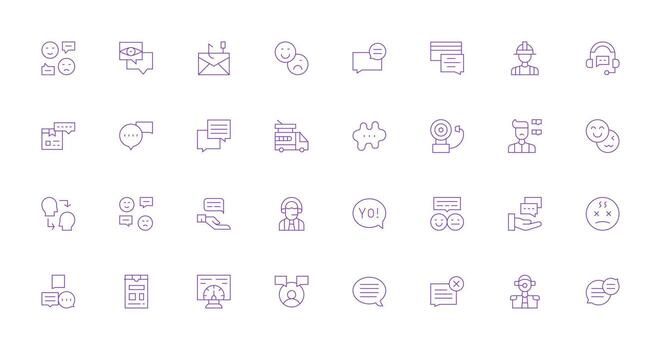 Delgado línea íconos desde respuesta conjunto con 32 vectores detallado icono colección para diseño sistemas