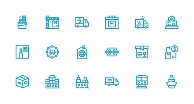 18 Strong Stroke Line Vectors for Logistics Theme Interface Icons for Daily Use