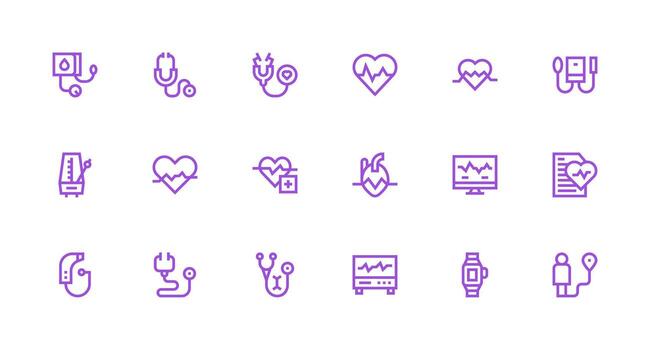 Pulse Icon Set with 18 Strong Stroke Line Graphics Multi-Style Icons for Creative Projects vector