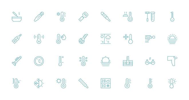 32 Thin Line Vectors for Thermometer Theme Clean Icon Collection for Web Use