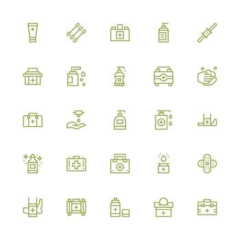 Antiseptic Visual Pack containing 25 Medium Stroke Outline Icons Clear and Concise Icon Set Collection vector
