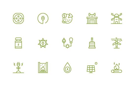 15 regular línea íconos para energía fuente gráficos multi-estilo icono colección vector