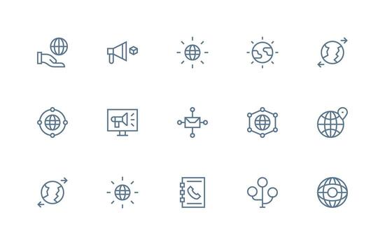 Outreach featuring 15 Icons in Regular Line Design Dashboard Icon Series vector
