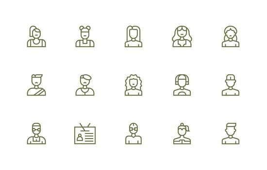 15 Regular Line Icons for Individual Graphics Interface Icon Collection vector