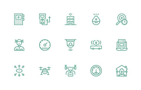 Monitoring featuring 15 Icons in Regular Line Design Light Icon Series vector