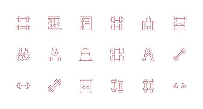 Bodybuilding Design Icons featuring 18 in Minimal Line Style UI-Ready Icon Collection vector