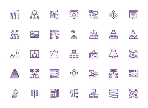 regular limpiar línea estilo jerarquía íconos con 35 vectores esencial icono conjunto para equipos