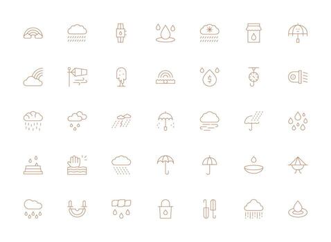 Rain Icon Collection with 35 Light Line Designs Balanced Icon Set for Functional Design vector