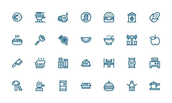 Food Icon Set with 28 Bold Line Graphics Essential Icons for Rapid UI Building vector