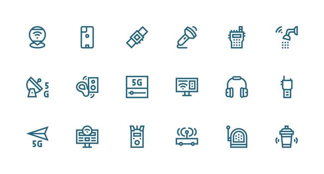 inalámbrico visual paquete conteniendo 18 fuerte carrera línea íconos usuario interfaz íconos para digital productos vector