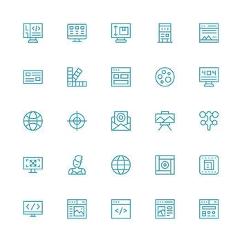 web diseño icono conjunto con 25 medio carrera contorno gráficos estándar icono paquete vector