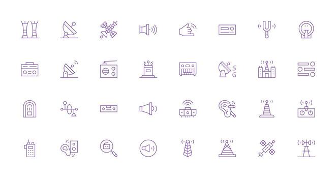 radio diseño íconos presentando 32 en Delgado línea estilo agudo íconos para presentaciones vector