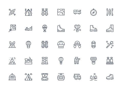 Adventure Icon Collection with 35 Regular Clean Line Designs UI and UX Focused Icon Collection vector