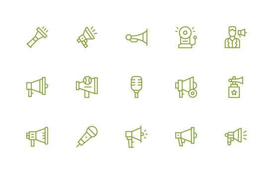 15 público habla a íconos en regular línea estético completamente editable icono conjunto para web vector