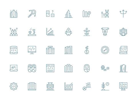 35 Light Line Style Icons from Development Collection Minimal Icon Set for Interface Projects vector