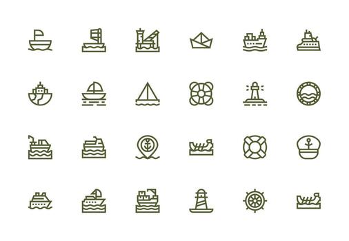 Ship Icon Set with 24 Thick Line Line Graphics Scalable Icon Pack vector
