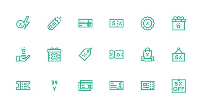 Strong Stroke Line Style Voucher Icons with 18 Vectors UI Icon Set