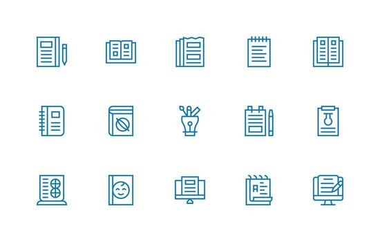 Journal including 15 Regular Line Illustrations Complete Icon Set for Mobile Apps vector