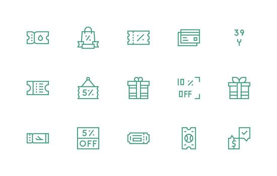 Voucher Icon Set with 15 Regular Line Graphics UI and UX Focused Icon Collection vector