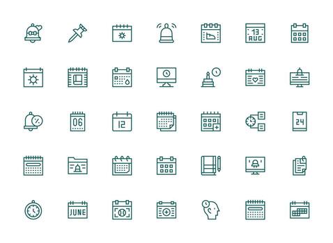 Regular Clean Line Style Reminder Icons with 35 Vectors Essential Icons for Rapid UI Building