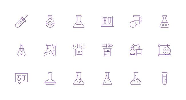 Beaker Design Icons featuring 18 in Minimal Line Style Multi-Style Icons for Creative Projects vector