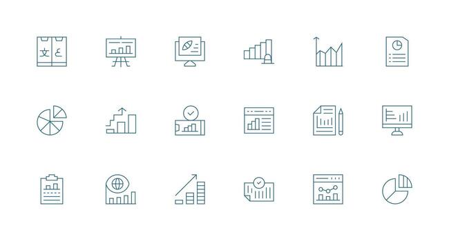18 Icons for Statistics in Minimal Line Format Fully Editable Icon Set for Web vector