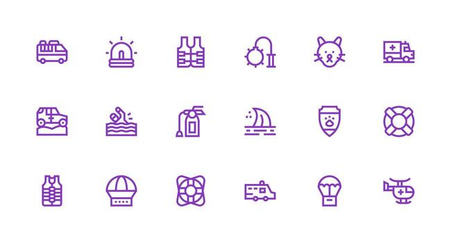 rescate conjunto con 18 fuerte carrera línea íconos icono conjunto para web vector
