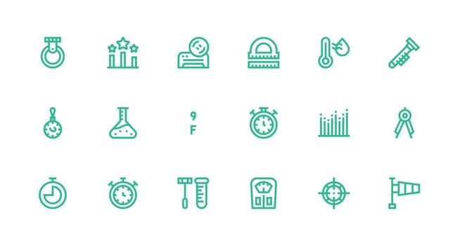 Measurement featuring 18 Icons in Strong Stroke Line Design Complete Icon Set for Mobile Apps vector