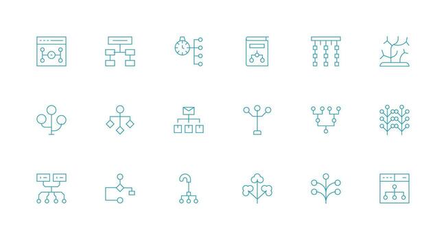 18 Minimal Line Style Icons from Branching Collection Icon Set for Apps vector