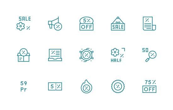 reducción conjunto con 15 regular línea íconos flexible icono sistema para web interfaces vector