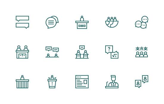 15 Icons for Forum in Regular Line Format Icon Set for Apps vector