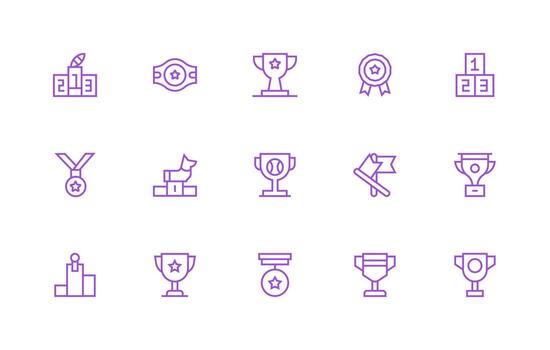 First Place Set with 15 Regular Line Icons Icon Pack for UI vector