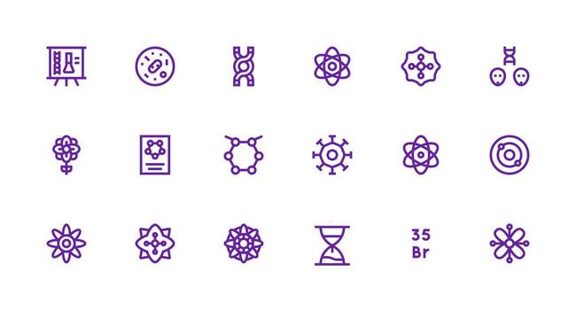 Strong Stroke Line Icons from Molecule Set with 18 Vectors Creative Icon Set